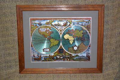 Vintage Metal Etching World Map Imported from England 23”x18.75”