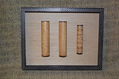 3 Pacific Island Cylindrical Bamboo Faux Lime Holders in Open Shadow Box