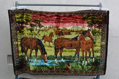 Large Vintage MCM Italian Velvet Horse Wall Hanging/Rug 75”x49”