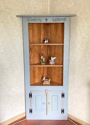 LOT 85: Farmhouse Corner Display Shelf with Collection of Birds - Goebel, Lenox and More