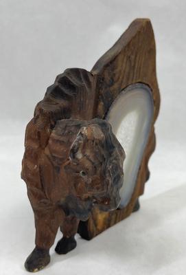 Carved Wood Buffalo Candleholder with Geode Slice