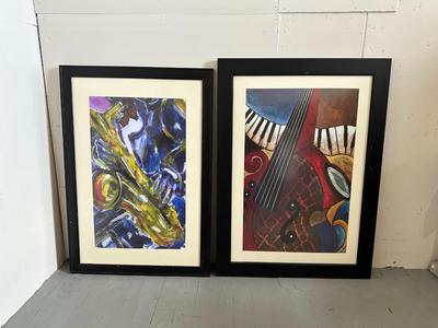 2 ABSTRACT WALL ART PIECES W/MUSIC THEME