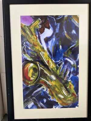 2 ABSTRACT WALL ART PIECES W/MUSIC THEME