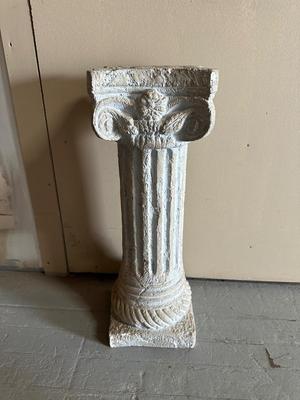 RESIN LIKE PILLAR AND AN UPHOLSTERED TOP STOOL