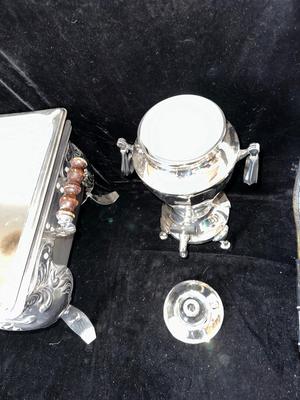 2 CHAFING DISHES AND ELECTRIC PERCOLATOR W/SPIGOT