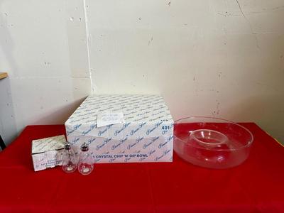 PRINCESS HOUSE CRYSTAL CHIP & DIP PLUS SALT/PEPPER SHAKERS