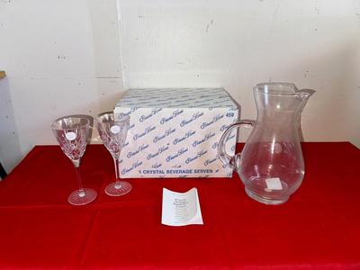 PRINCESS HOUSE CRYSTAL ETCHED PITCHER AND STEMMED GLASSES