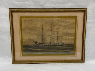 Vintage Art: Charcoal Image of Sailing Ship