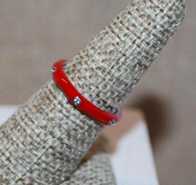Size 7 RED Enamel Ring with 6 Rhinestones Around the Band (2.3)