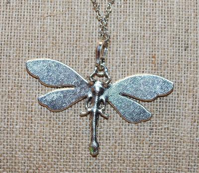 KEY LIME YELLOW & AQUA BLUE Dragonfly PENDANT (2½" x 2") on a Silver Tone Necklace Chain 19" L