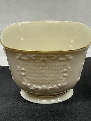 Vintage Lenox CANTERBURY Square Bowl Pedestal Ivory & Gold