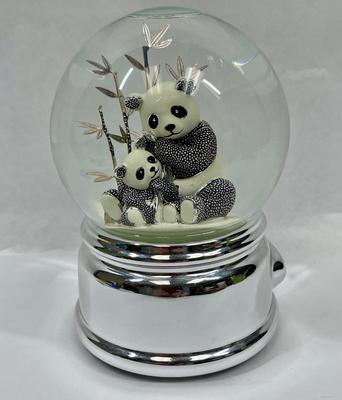 Vintage Panda with Baby Water Snowglobe Musical Decor Danbury