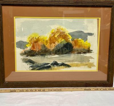 Original Watercolor, framed, signed Abstract Landscape