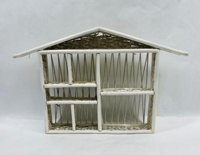 House Shaped Decor Display Shelf White Wicker Rattan