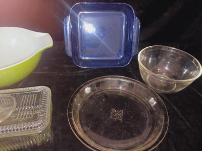 LARGE PYREX BOWL, REFRIGERATOR DISH AND MORE