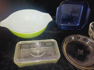 LARGE PYREX BOWL, REFRIGERATOR DISH AND MORE