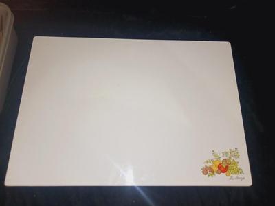 GLASS CUTTING BOARD, COOKIE PRESS, SMALL MOLDS AND LOAF PANS