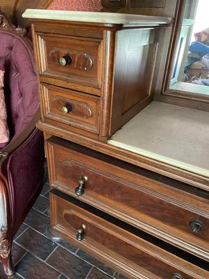 Victorian Marble Top Walnut Dresser with Mirror