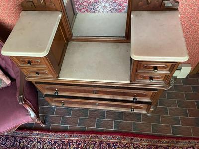 Victorian Marble Top Walnut Dresser with Mirror