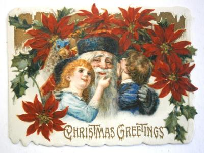 Early Embossed Die Cut of Santa with Children