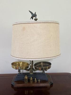 Vintage Brass Scale Cast Iron Base Night Watch Lamp