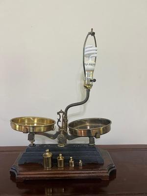 Vintage Brass Scale Cast Iron Base Night Watch Lamp