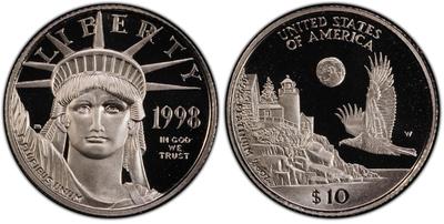 1998 - W $10 (Proof) - Platinum NGC PF70 Ultra Cameo Platinum Eagle Statue of Liberty 1/10th oz