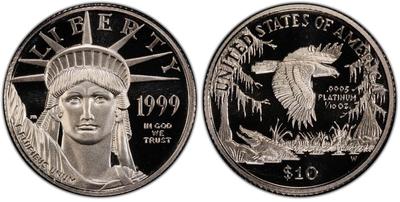 1999 - W $10 (Proof) - Platinum NGC PF70 Ultra Cameo Platinum Eagle Statue of Liberty 1/10th oz