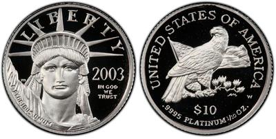 2003 - W $10 (Proof) - Platinum NGC PF70 Ultra Cameo Platinum Eagle Statue of Liberty 1/10th oz