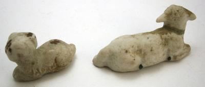 2 Vintage Small Bisque Sheep