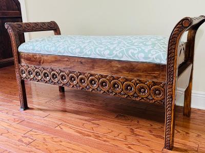 Hand Carved Wooden Window Seat Bench