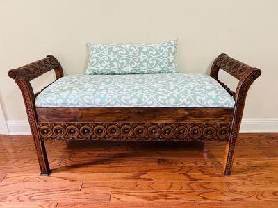 Hand Carved Wooden Window Seat Bench