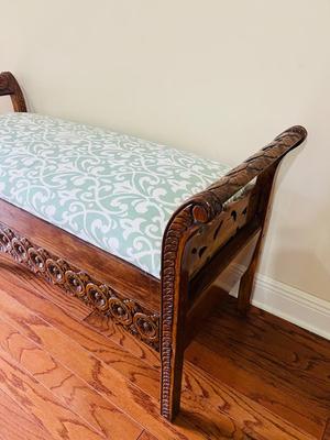 Hand Carved Wooden Window Seat Bench