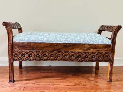 Hand Carved Wooden Window Seat Bench