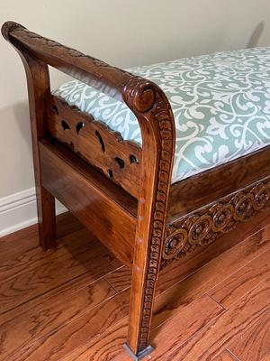 Hand Carved Wooden Window Seat Bench