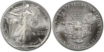1991 $1 Silver Eagle (Regular Strike) - Qty 5