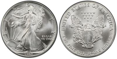 1992 $1 Silver Eagle (Regular Strike) - Qty 5