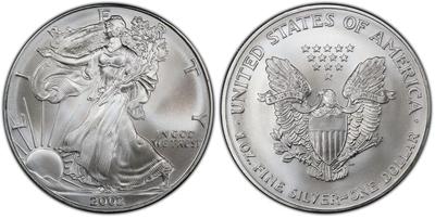 2002 $1 Silver Eagle (Regular Strike) - Qty 5