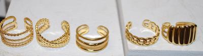 Size 8-9 Assortment of 5 OPEN BAND Gold Tone Rings