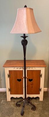 LOT 44: Small Country Hearts Wooden Cabinet and Pinecone Floor Lamp