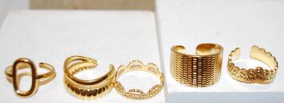 Size 8-9 Assortment of 5 OPEN BAND Gold Tone Rings (16.1g)