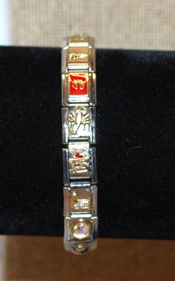 Metal Slightly Expandable Bracelet with Lady Bug, Hearts, Books, Camera, Eiffel Tower, Etc. 3" Diameter