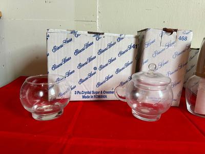 PRINCESS HOUSE 4 CRYSTAL MUGS, CARAFE & TUMBLER & CREAM/SUGAR SET
