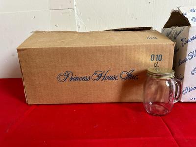 PRINCESS HOUSE CRYSTAL BUTTER SERVER AND 12 SALT/PEPPER SHAKERS