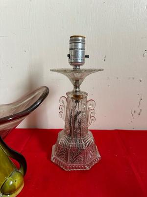 HAPPY BIRTHDAY ROTATING PLATE, ANTIQUE GLASS LAMP, SHIRLEY TEMPLE CUP AND MORE