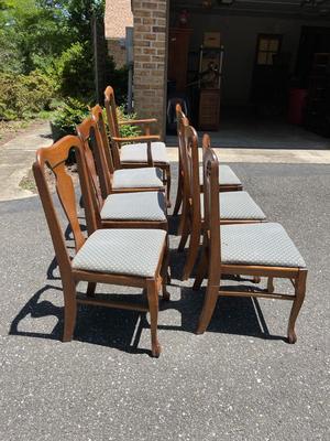 Set of 7 Tiger Oak Dining Chairs