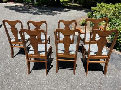 Set of 7 Tiger Oak Dining Chairs
