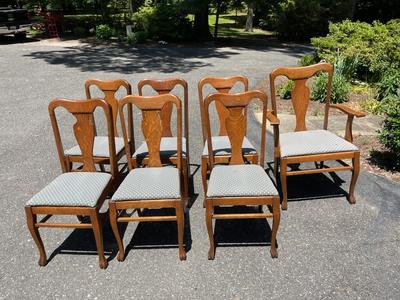 Set of 7 Tiger Oak Dining Chairs