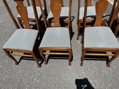 Set of 7 Tiger Oak Dining Chairs