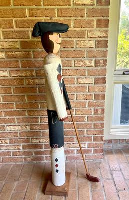 Tall Hand Painted Log Golfer.